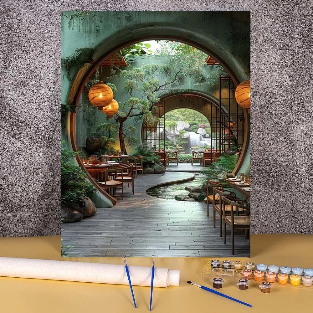 Acrylic Paint By Numbers Vintage Building Oil Painting DIY Craft Kits For Adults Handmade Drawing Picture By Number Home Decor