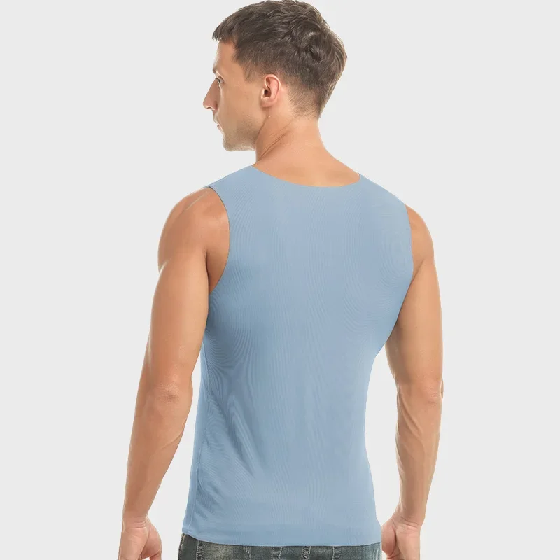 5 قطع سترة رجالية من الحرير الجليدي بدون خياطة من الداخل، مع قاعدة صيفية رفيعة بلون سادة للرجال كبيرة الحجم للياقة البدنية