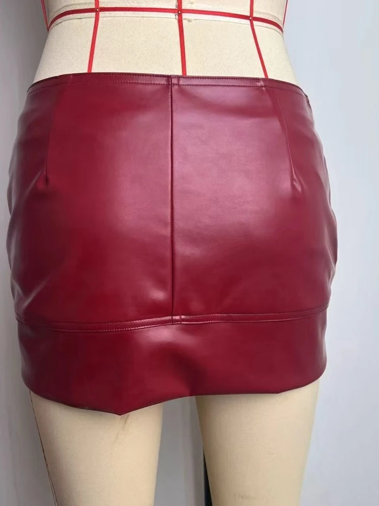 SsTss Minifalda de cuero PU estilo callejero Punk para mujer, Color sólido, hebilla de Metal, detalle de cinturón, cintura baja, ajustada, ceñido al cuerpo, ropa para fiesta y discoteca