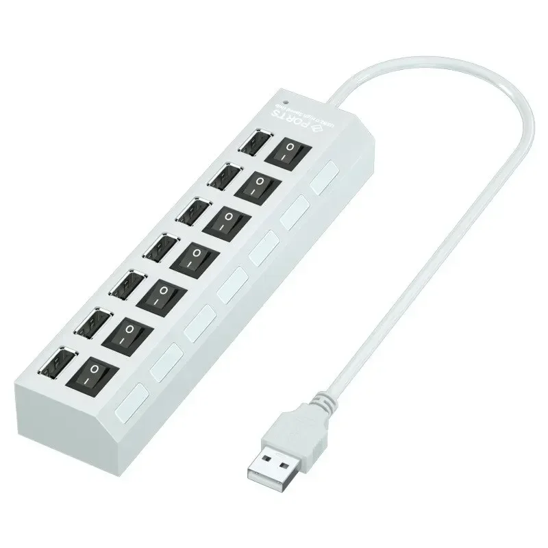 USB-концентратор, 7-портовый мульти-USB-сплиттер, адаптер питания, несколько расширителей с выключателем для ПК, ноутбуков, MacBook, аксессуары