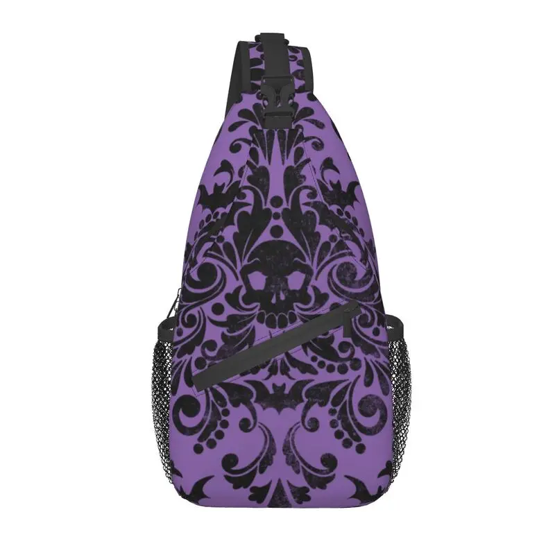 

Skull Damask Pattern Sling Bag Men Fashion Halloween Witch Goth Occult Shoulder Crossbody Chest Backpack Travel Hiking Daypack