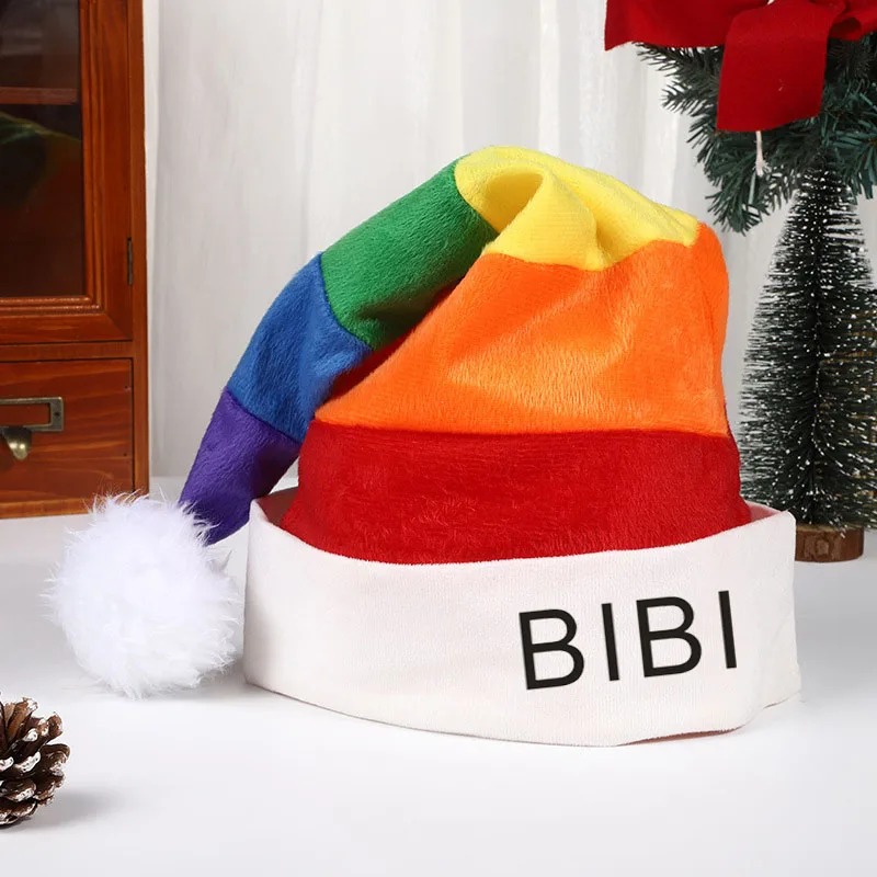 

Personalized Printing Rainbow Christmas Hat Cross-border Plush Children's Decorative Hat Party Santa Claus Hat