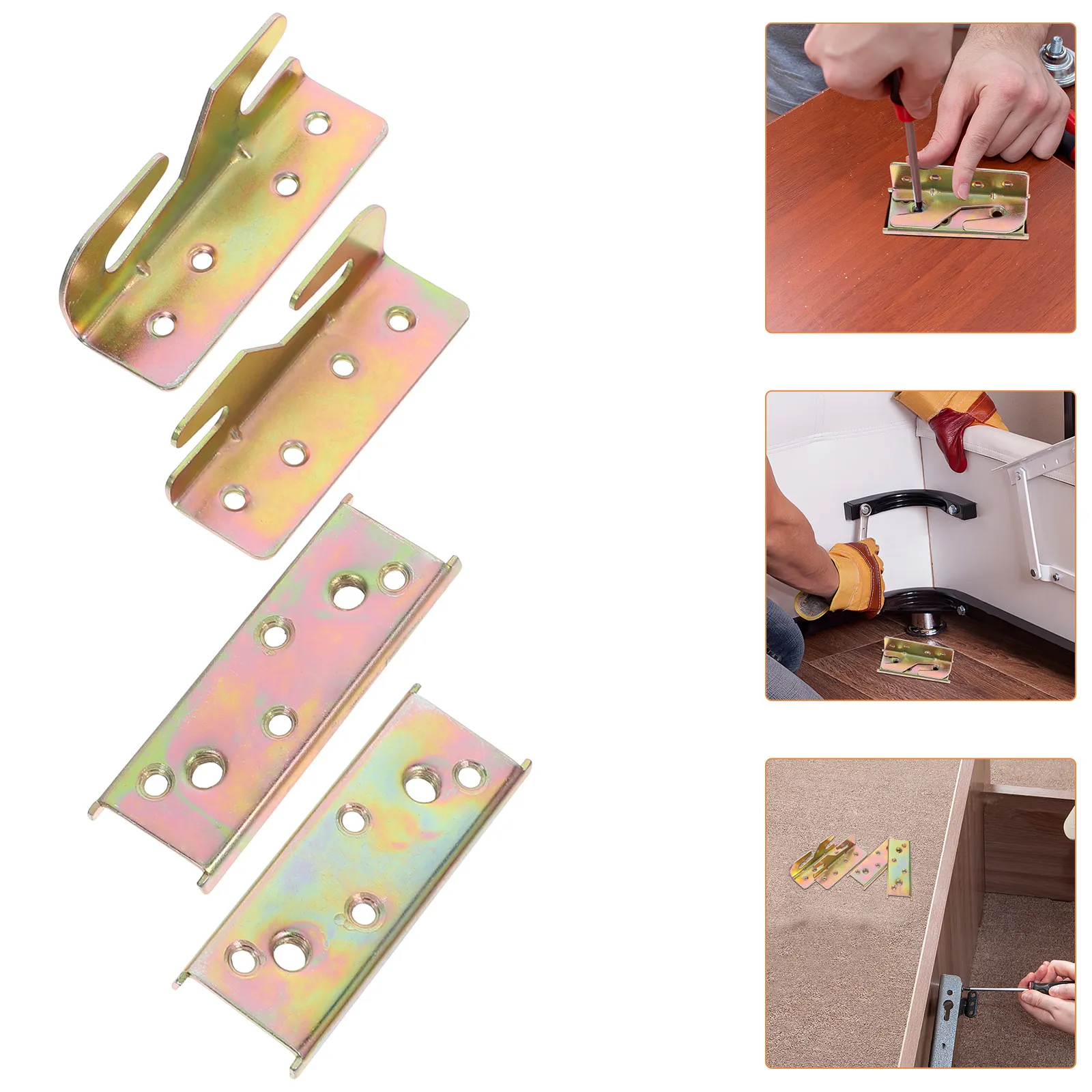 4Pcs Bed Rail Brackets Corner Connectors Invisible Heavy Duty Fasteners for Wood Bed Frames Headboard Frame Replacement Hardware