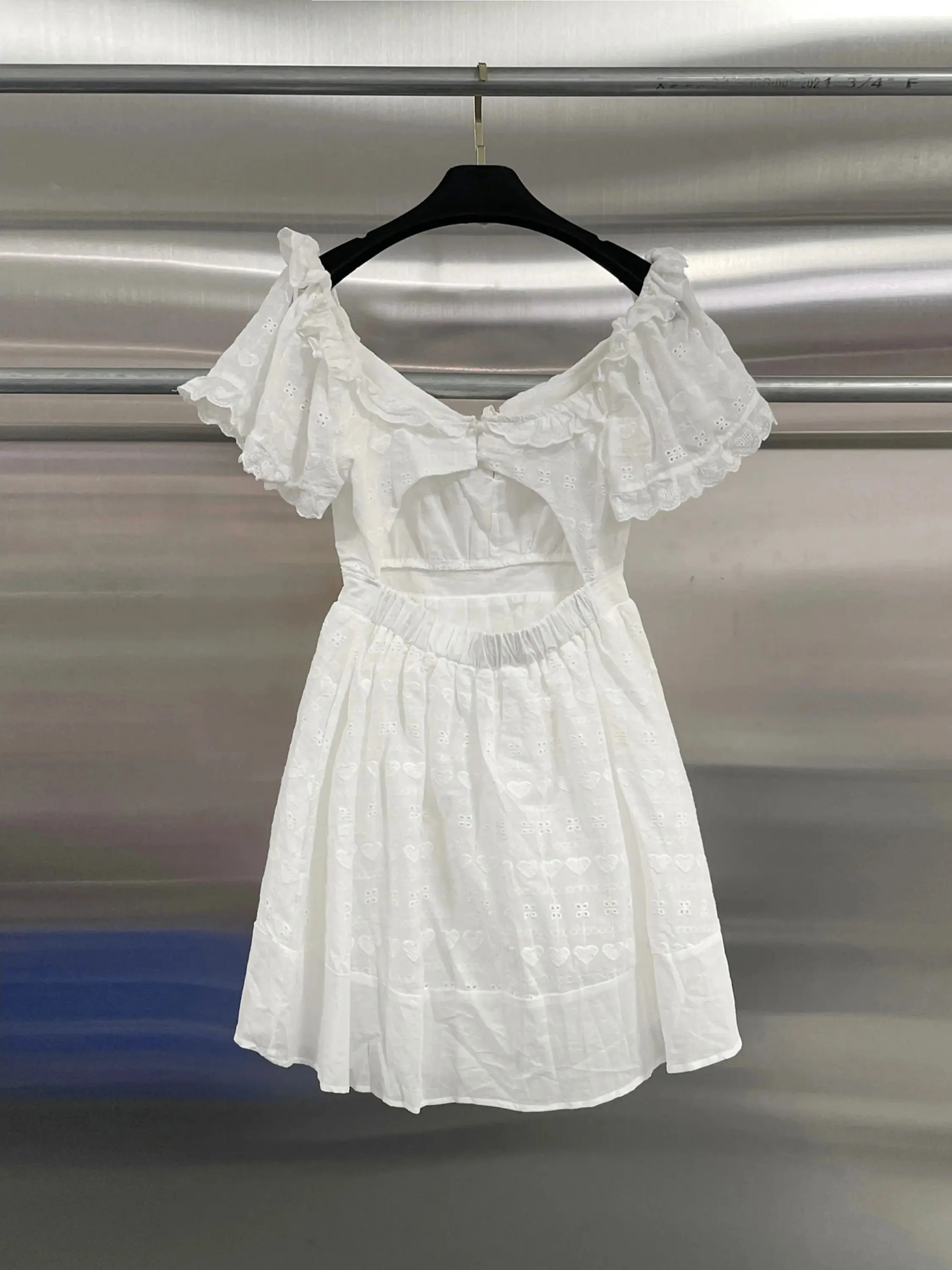 

Women Sexy Short Sleeve Lace up White Backless Dress Elegant Evening Party Birthday Dresses Night Club Sheer Vacation Gowns