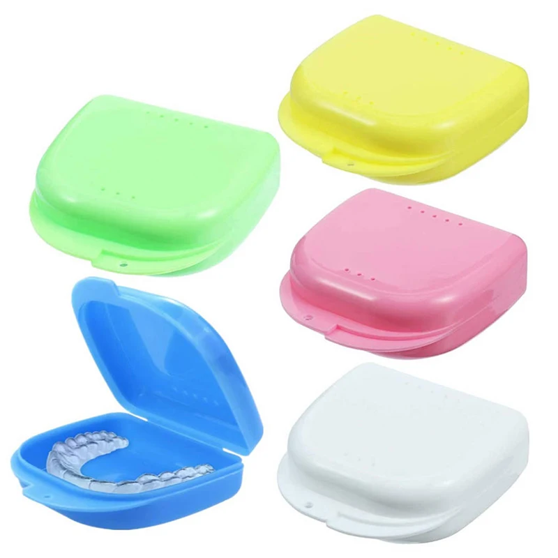 2pcs/Pack Colorful Denture Box With Vent Holes Orthodontic Denture Storage Box Breathable Plastic Retainer Case Denture Tray Box