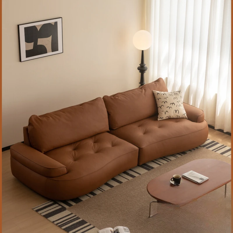 

Minimalist The first layer of leather in-line living room combination retro luxury leather sofa