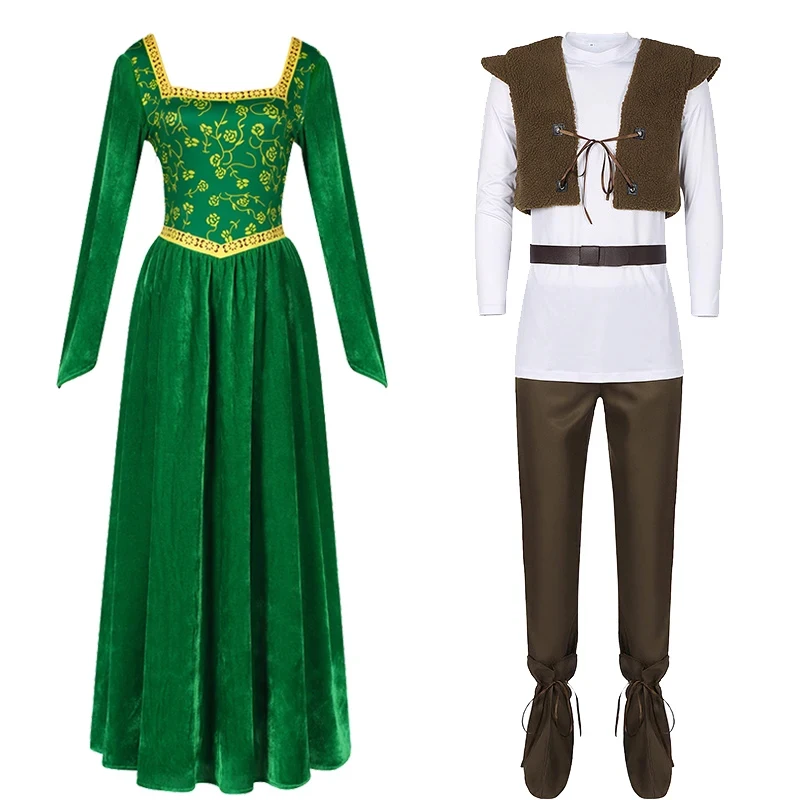 

✿2026✿Women Halloween Princess Fiona Costume Long Sleeve Velvet Gown Party Dress Adult Anime Role Play Outfits✿