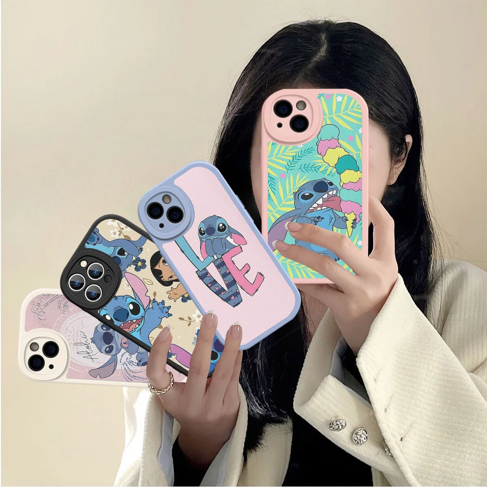 

S-Stitch CUTE Phone Case Hard Leather For IPhone 16 15 14 13 12 Mini 11 14 Pro Max Xs X Xr 7 8 Plus Fundas