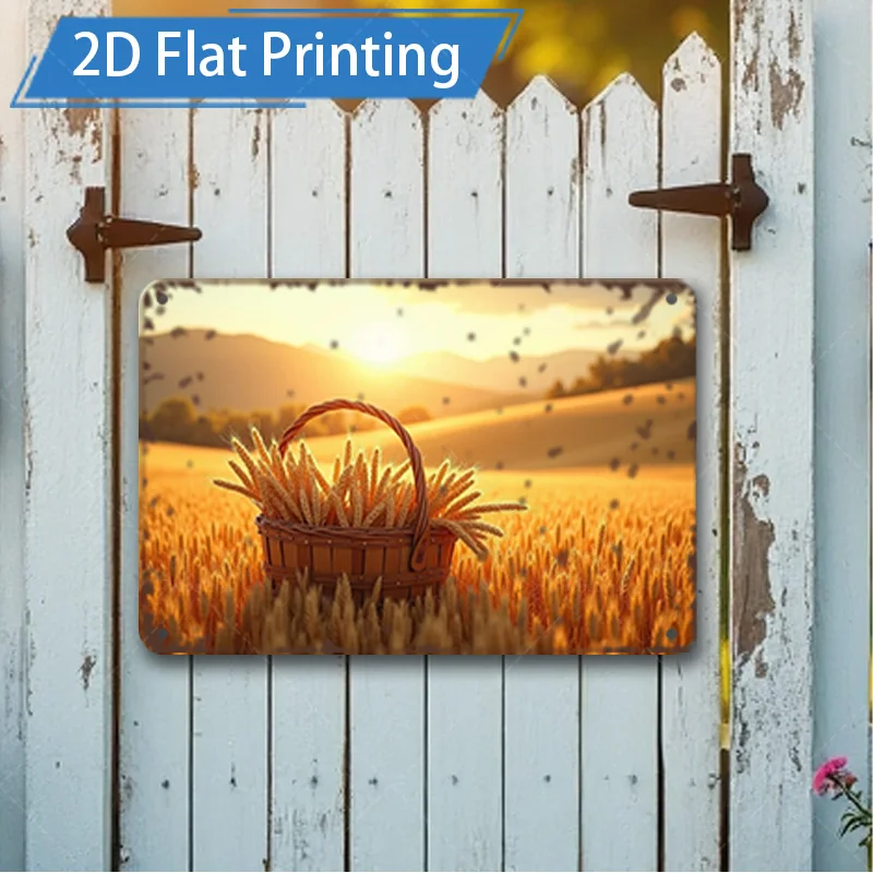 1 قطعة 8x12 بوصة علامة معدنية ريفي حقل القمح الغروب 2D طباعة مسطحة معدنية جدار ديكور فني #1