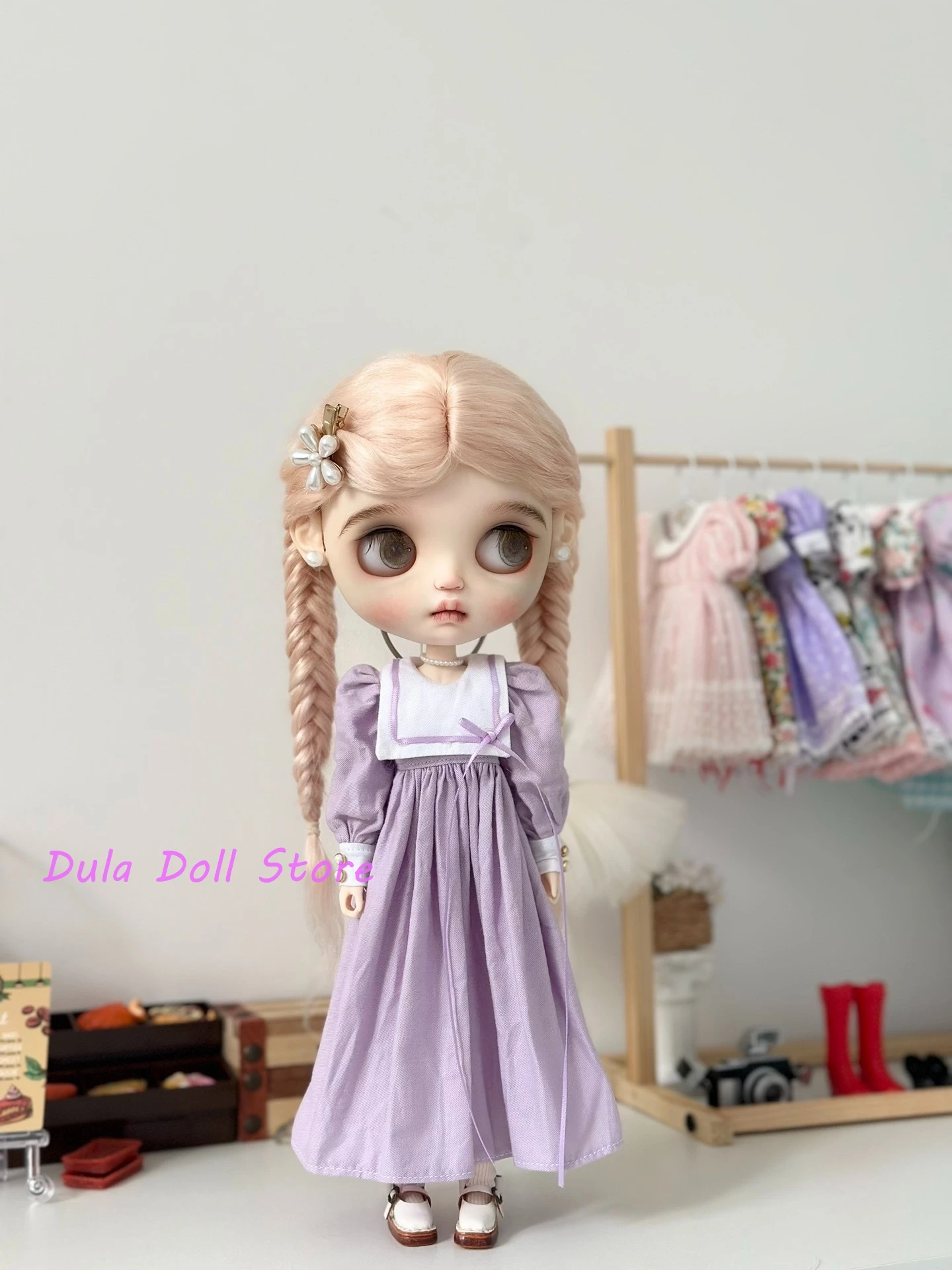 Roupas de boneca Dula vestido longo, rosa e roxo Blythe Landoudou Landazz ob24 ob22 Azone Licca ICY Boneca Bjd