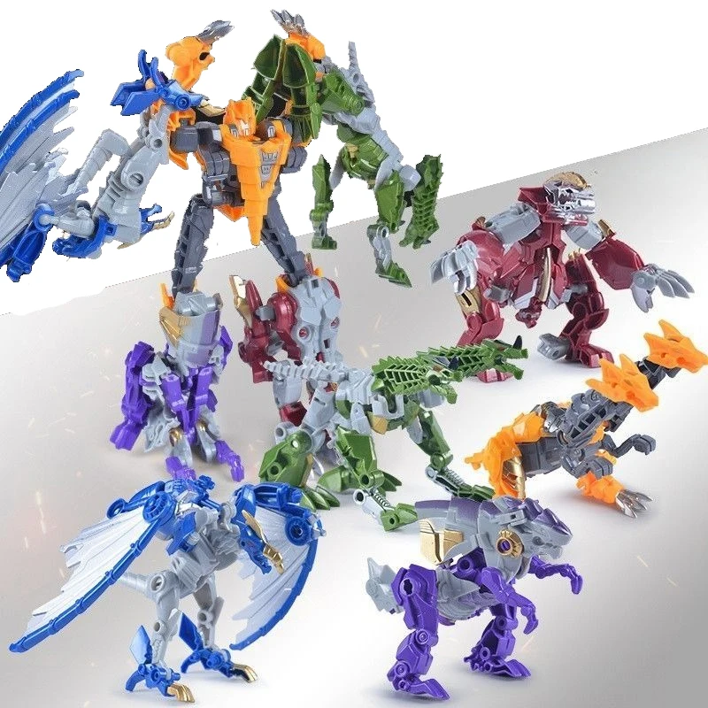 

7 ''/18cm Dinosaur Combination Transformation 5 in 1 Mini Action Figure Toys Plastic Model Collection Toy Best Gift for Boys