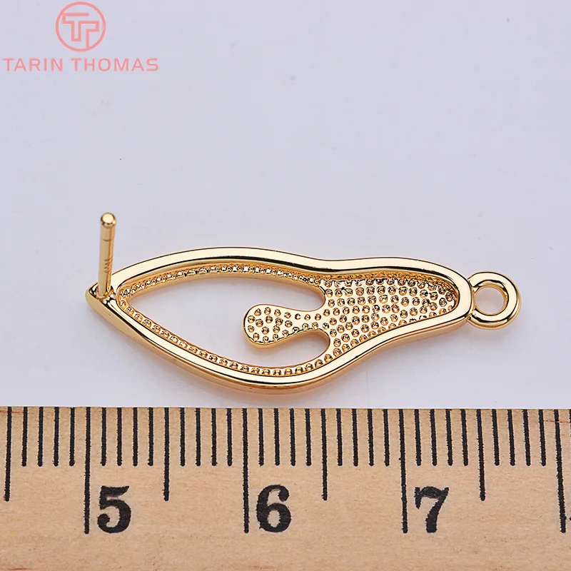 (2225)6PCS 10x28MM 24K Gold Color Plated Brass Ballet Girl Stud Earrings High Quality DIY Jewelry Making Findings