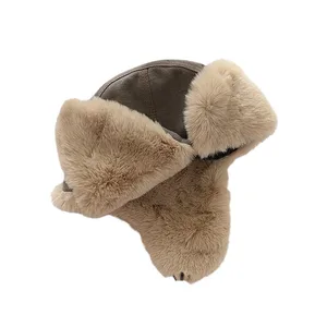 Novo chapéu bomber das mulheres dos homens grosso quente russo ushanka chapéu de pele moda masculino feminino chapéu de inverno preto cinza earflap esqui russo boné 10 principais vendas touca cinza masculina - №9