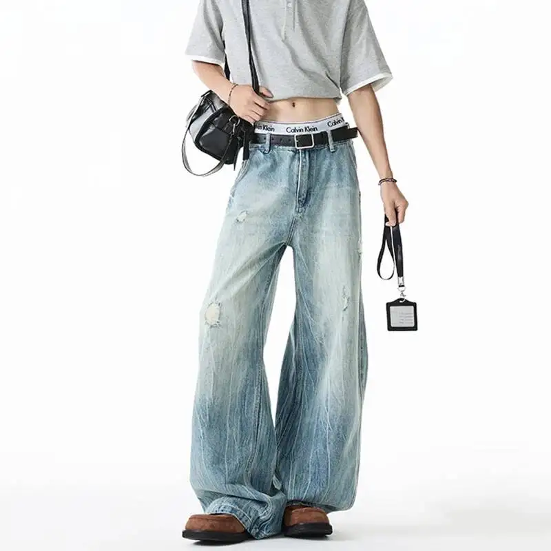 LUZHEN 2026 New Gradient Washed Loose Straight Casual Denim Pants Men's Trendy Handsome Simple Style Wide Leg Male Jeans JY7904