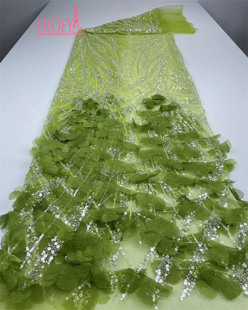 

OLOEY 3D Flower Lace Beads and Sequins Net Lace Fabrics Exquisite Embroidery High Quality Fabric Wedding Party Dress Serie