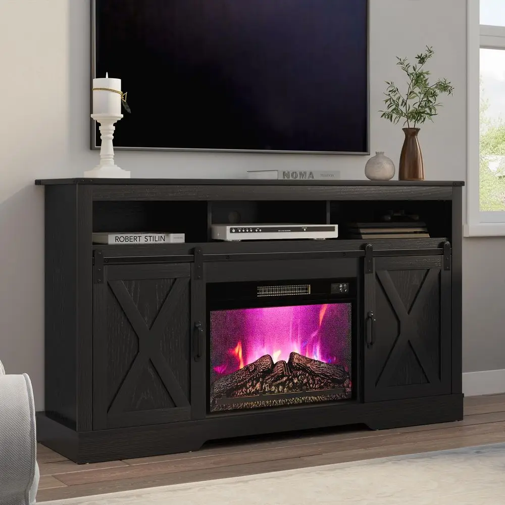 Farmhouse Fireplace TV Stand for 65 Inch TV, Entertainment Center with 23 Electric Fireplace with Remote, 34 Tall Modern Rustic