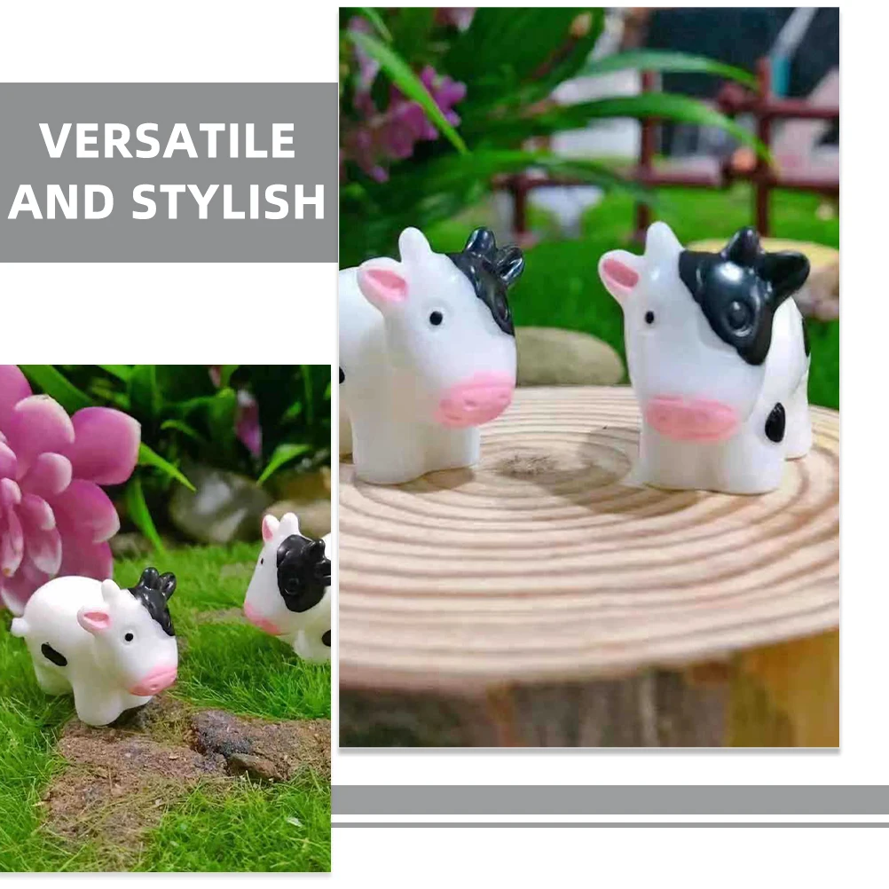 

10pcs Cow Ornaments Miniature Cows Decor Statue White Color Small Cow Decorations Landscape Sculptures