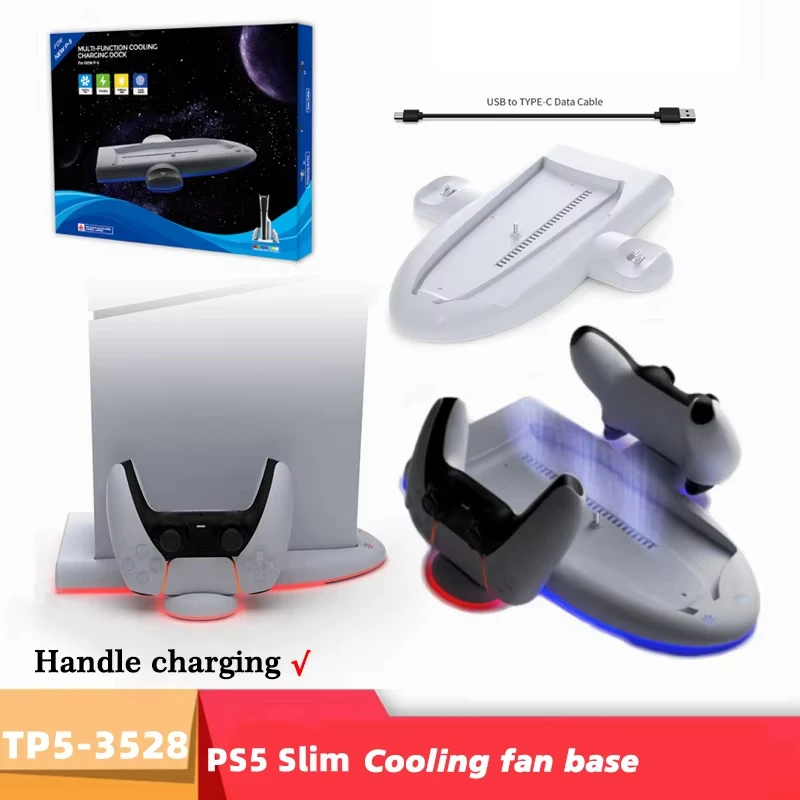 

For PS5 Slim Console Radiator Fan Controler Handle Charger for PS5Slim Host Heat Dissipation Cooling Charging Base Dock with RGB