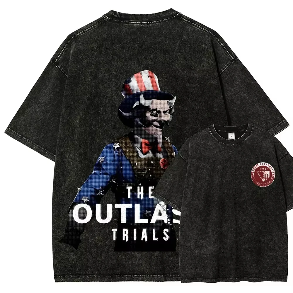 The Outlast Trials Game T-Shirt Vintage Washed Y2K Ästhetik Unisex Oversized Kurzarm Sommer Baumwolle Grafik-T-Shirt Top Mode – Detail 4