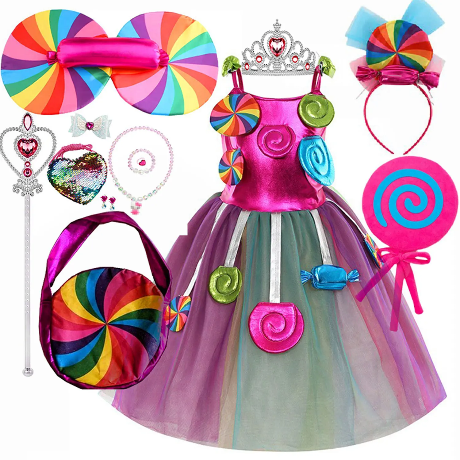 

Sweet Lollipop Candy Kids Dress Carnival Party Little Girl Birthday Costume Fancy Rainbow Tutu Children Wedding Clothes 2-8T