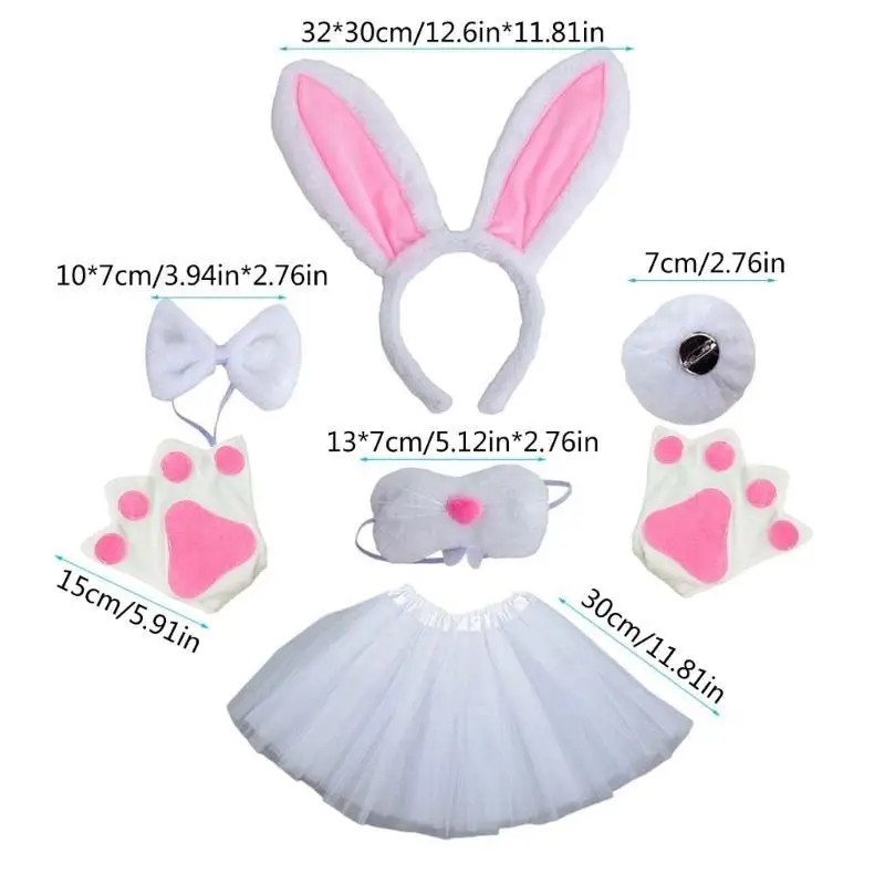 R1WE Costumi coniglietti pasquali per bambini Coniglietti cosplay Orecchio Fascia Coda Guanti con papillon accessori