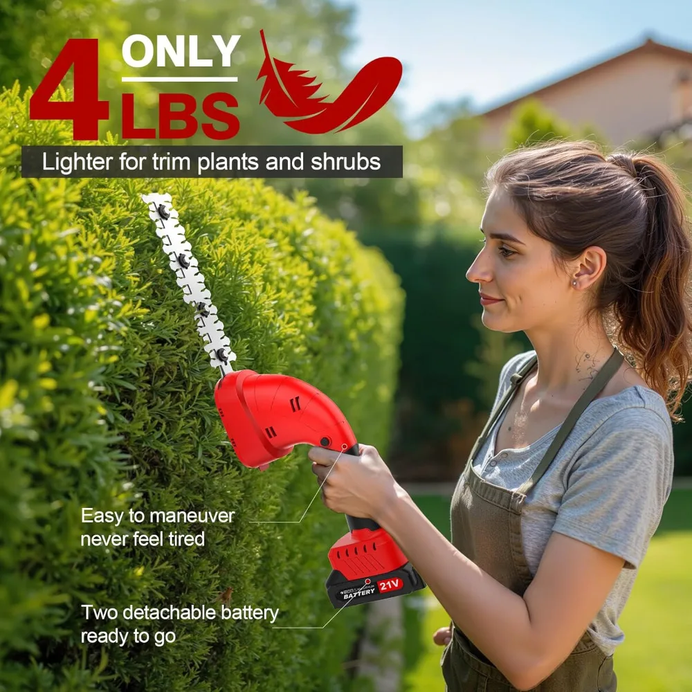 

21V Cordless Grass Shear & Electric Hedge Trimmer, 2-in-1 3000mAh Battery Shrub Trimmer Handheld Grass Clippers, Mini Bush