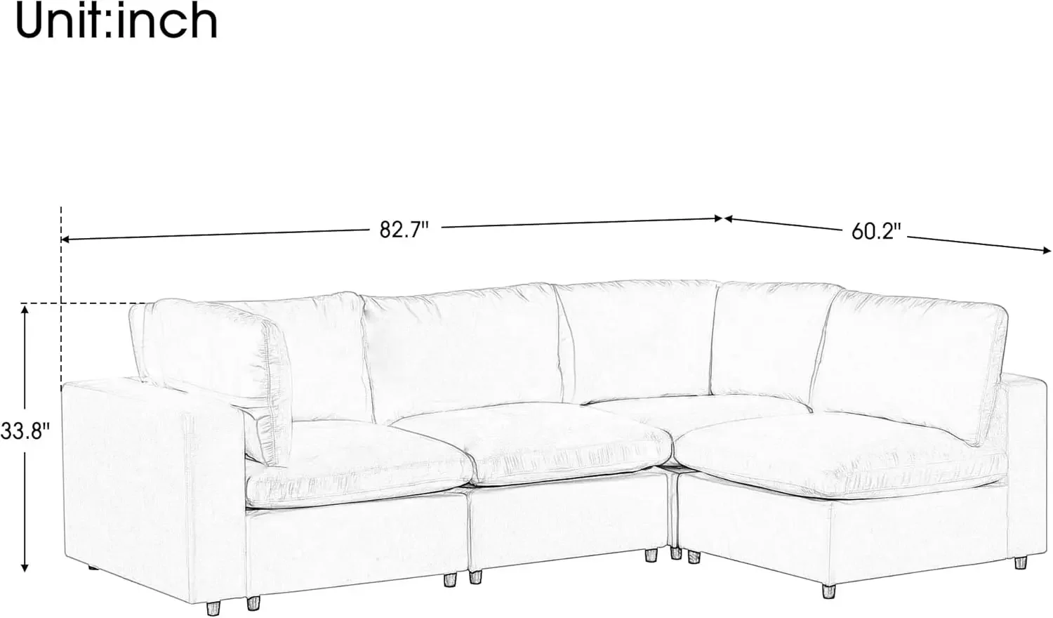 Upholstered Modular Couch Sectional Sofa, 4-Seater Sleeper Bed Couch Futon Sofa Reversible Couch