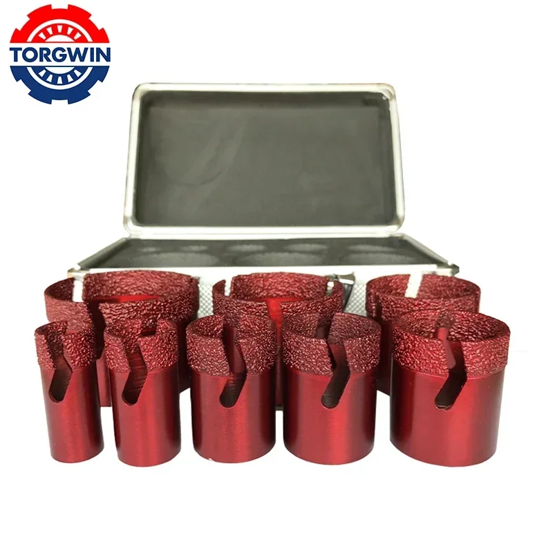 

TORGWIN 8 Pcs Red M14 Brazed Diamond Hole Saw Set Tapper Stone Marble Tile Glass Tapper Hole Sawing Quartz Drill Bits Tool