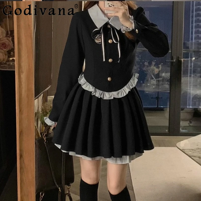 

Осеннее новое японское платье большого размера в студенческом стиле с длинными рукавами, милые модные универсальные возрастные платья с оборками для девочек