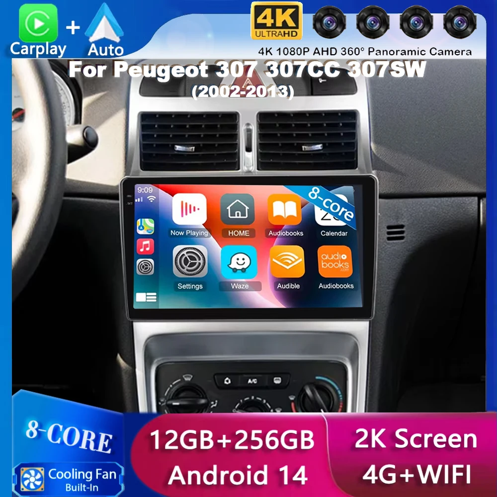 

Android 14 Auto Carplay WIFI+4G 2din Car Radio For Peugeot 307 307CC 307SW 2002-2013 Multimedia Player GPS Head Unit DSP Stereo