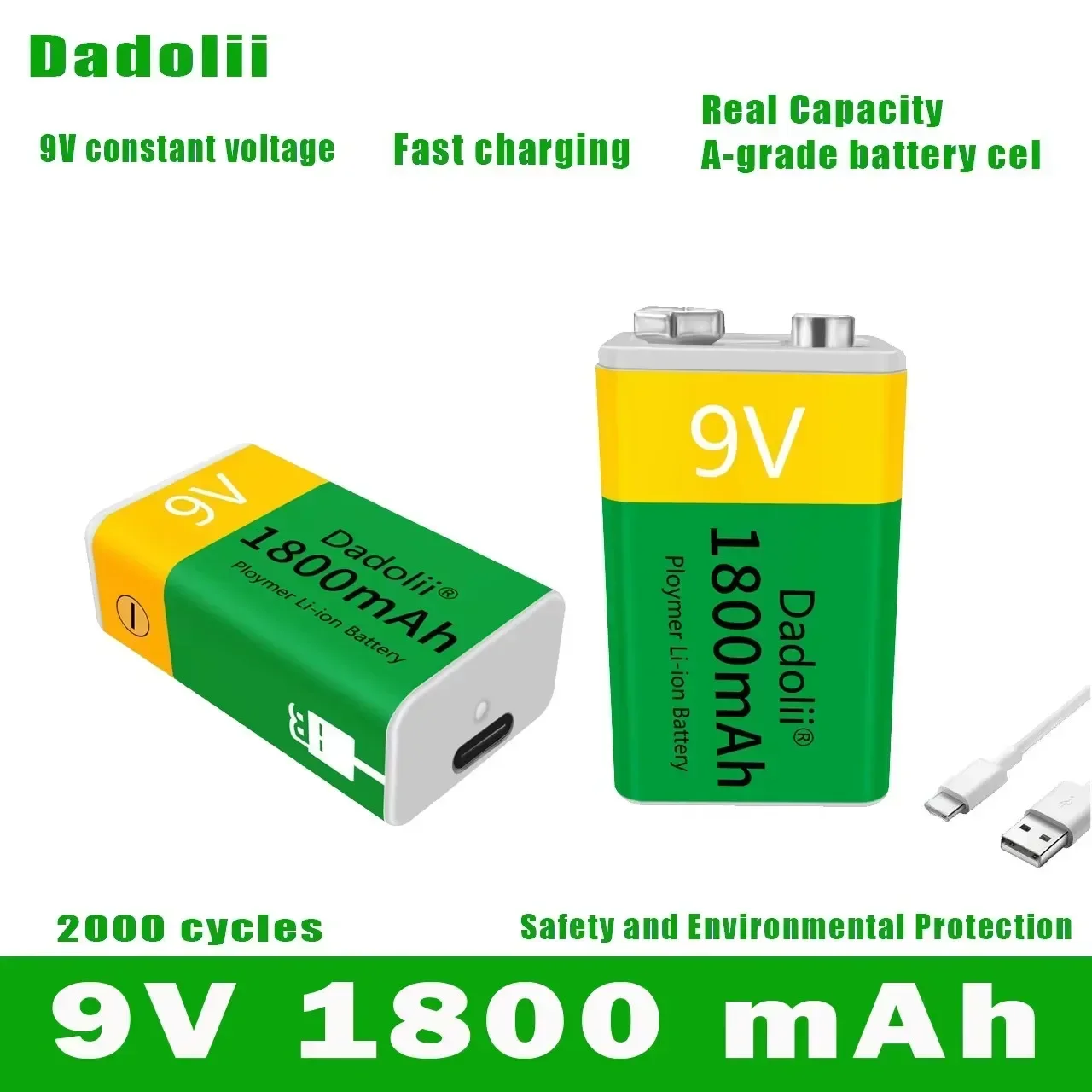 2024 9V 1800mAh li-ion Rechargeable battery Micro USB Batteries 9 v lithium for Multimeter Microphone Toy Remote Control KTV use