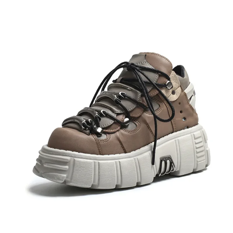 

Ladies Chunky Sneakers Y2k Gothic Punk Women Street Shot Retro Rock Shoes Female Metal Thick Sole Casual Leather Shoes