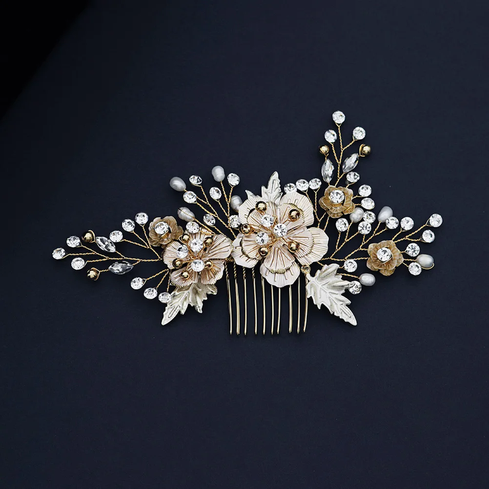 

Rhinestone Hair Comb Elegant Accessories for Cheongsam Retro Headdress Bridal Wedding Party Styling Aid Golden Insert