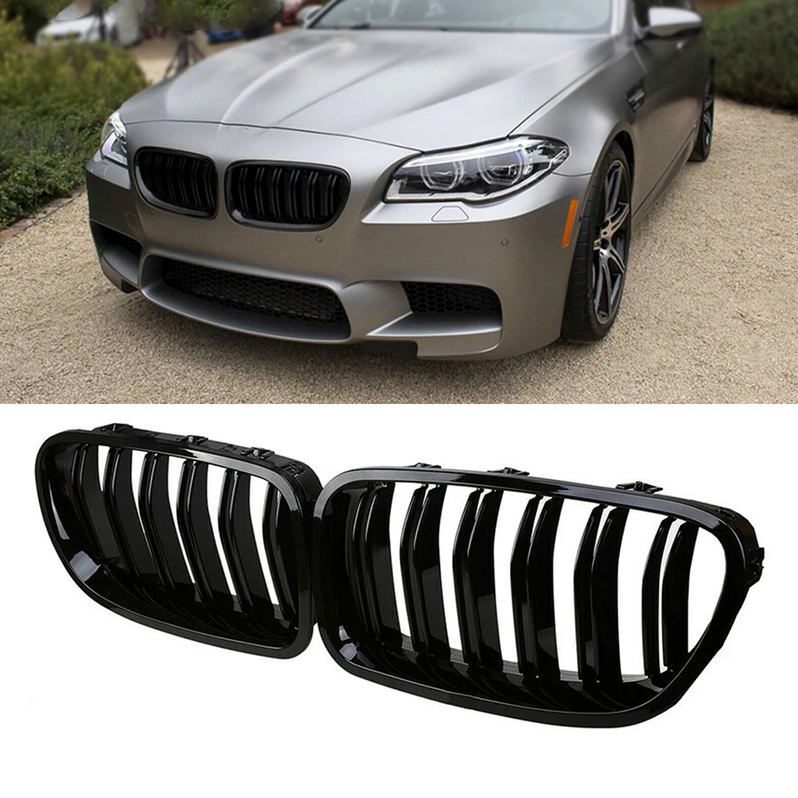 

For BMW 5 Series F10 F11 F18 Sedan 2010-2017 535i 550i 530i 528i Front Kidney Grille Black Upper Bumper Hood Mesh Grill Grid Kit