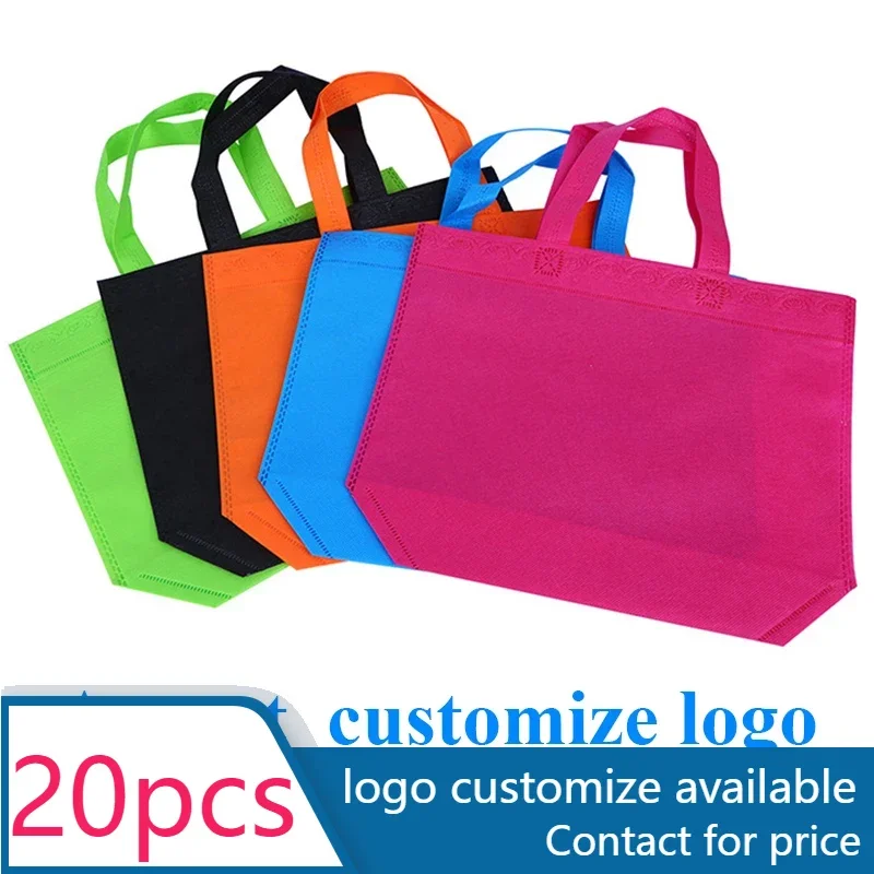 Saco não tecido para compras, Eco Promocional Retângulo Bag, Sacolas, Custom Make Impresso Logotipo, 20 PCs