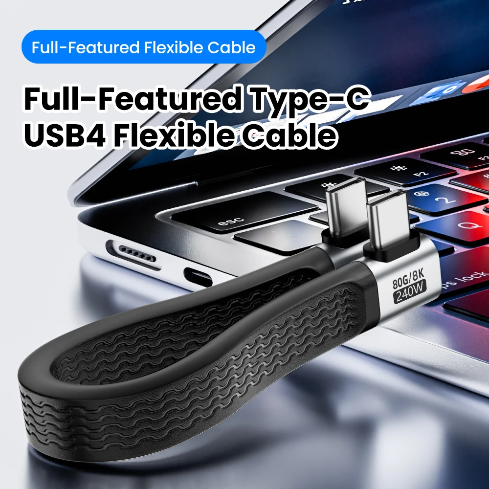 Cable de Datos USB4 de 240W, 80Gbps, USB C a Tipo C, Cable Corto en Ángulo, PD 240W, 8K 60Hz, para iPhone 17, 16, 15 Pro Max, Samsung, Laptop, Tablet