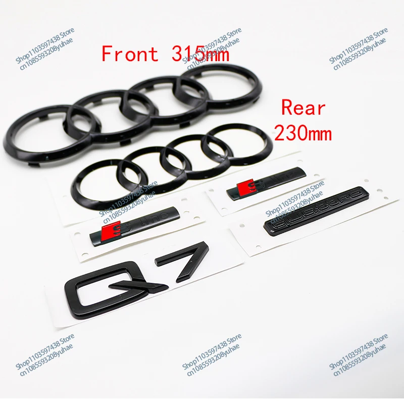 6Pcs Auto Accessories For Audi Q7 2016-2023 Sline Side Car Badge 4-Ring Front Grille Badge 315mm Rear Trunk Logo Sticker 230mm