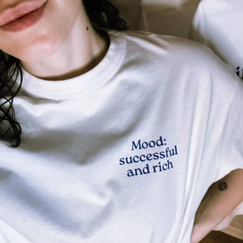 

Летняя футболка с короткими рукавами Mood Sucesssful and Rich Fun, модная мужская и женская футболка из чистого хлопка с половиной рукавов