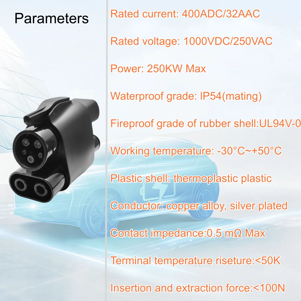 الطاقة الطريق السريع CCS2 إلى CCS1 400A EV مهايئ شاحن CCS2 تيار مستمر إلى CCS1 شاحن السيارة الكهربائية سريع Ev محول الشحن