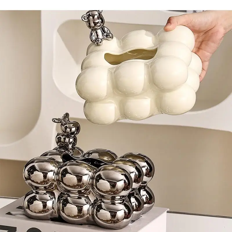 Electroplated Ceramic Tissue Box Ornaments Napkin Paper Towel Storage Boxes Organizer Holder