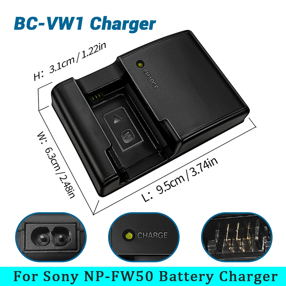 BC-VW1 Smart Charger For Sony NP-FW50 Battery – Safe & Fast Charging for Alpha A7,A7R/A6000,A33/NEX-3,5TL Series Cameras