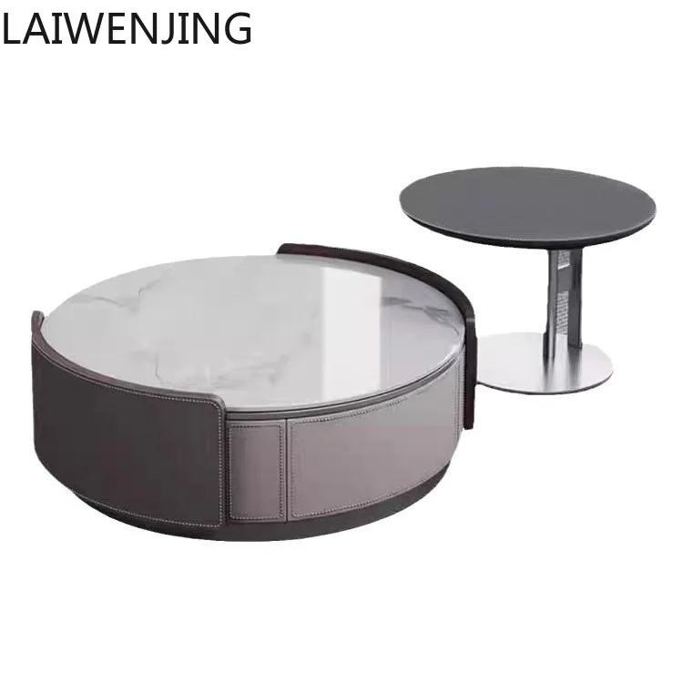MJY Italian light luxury round rock slab coffee table TV cabinet combination small apartment coffee table table