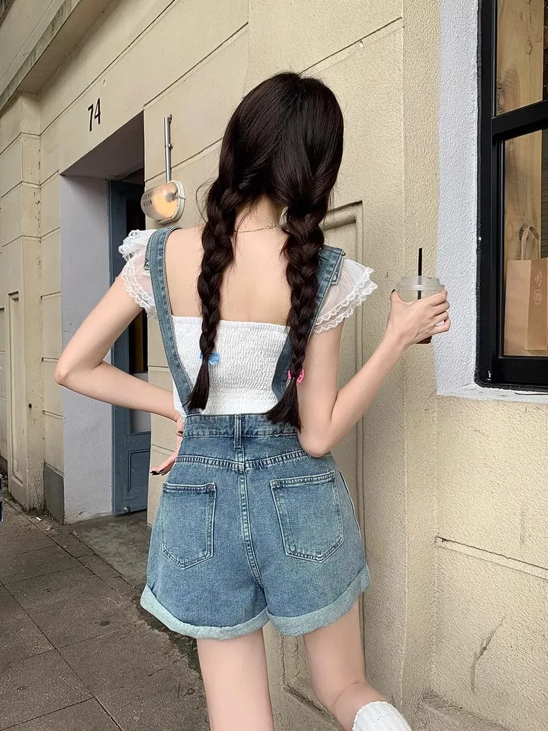 

Women's Denim Rompers Playsuits Beautiful Outdoors Asymmetrical Monochrome Waistless Quality Concise Slacks Relaxed Fringed