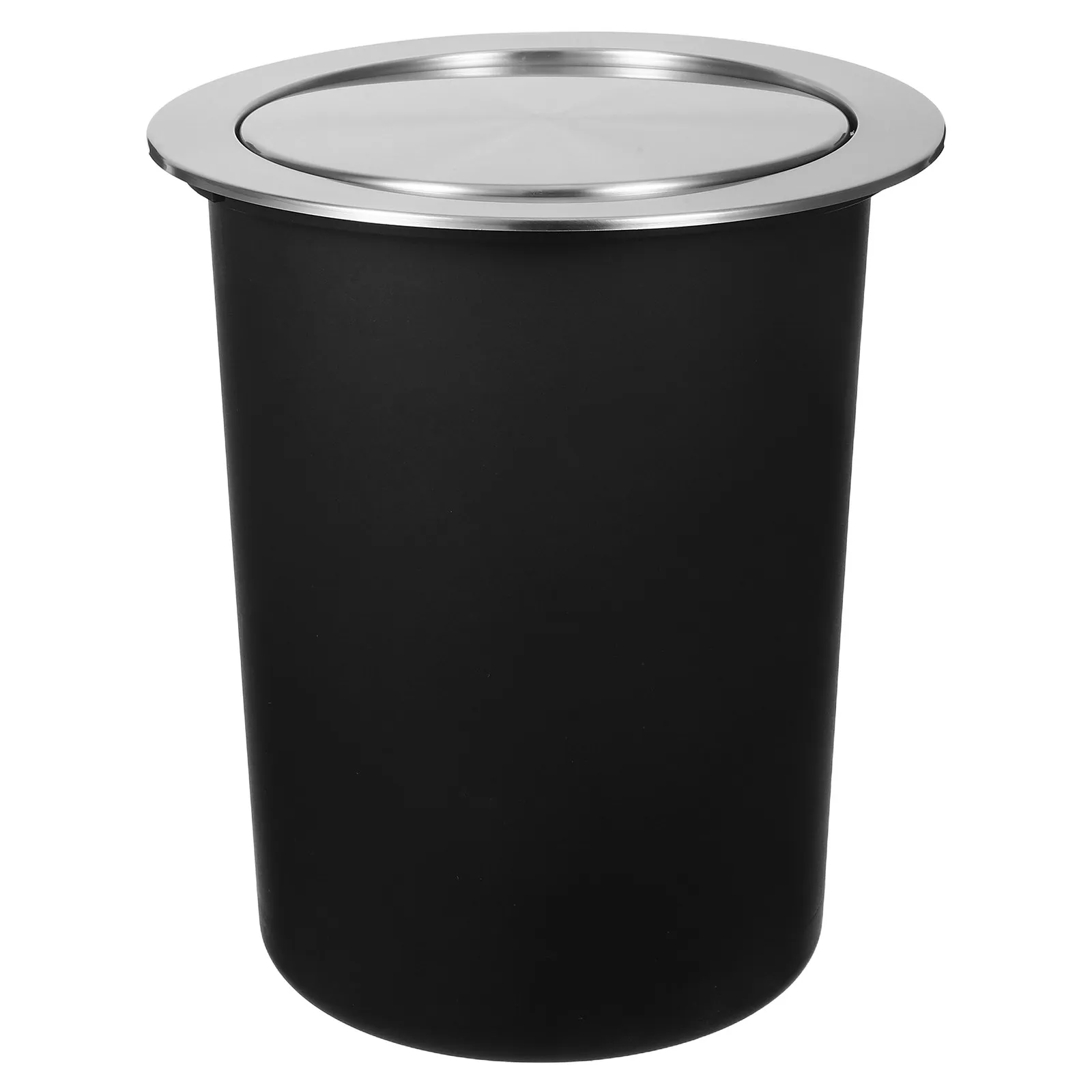 1Set Kitchen Trash Can Stainless Steel Embedded Countertop Trash Bin Flip Lid Smell Saving Desktop Waste Bin