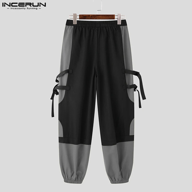 INCERUN 2024 hombres Casual Colorblock pantalones largos moda americana deconstrucción pantalones atractivos cintura elástica Patchwork Bottoms