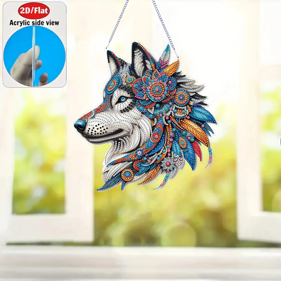 2D Flat Fantasy Color Wolf Soul Acrylic Diamond Art Hanging Set - DIY Crystal Inlay Irregular Shape, Color Box, Holiday Gift view 4