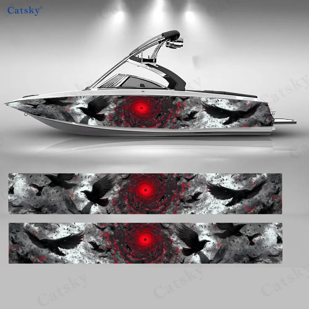 

Наклейки для лодок с изображением черных птиц и кровавых вихрей, водонепроницаемые виниловые наклейки из ПВХ для рыболовных лодок, прочные и стильные.