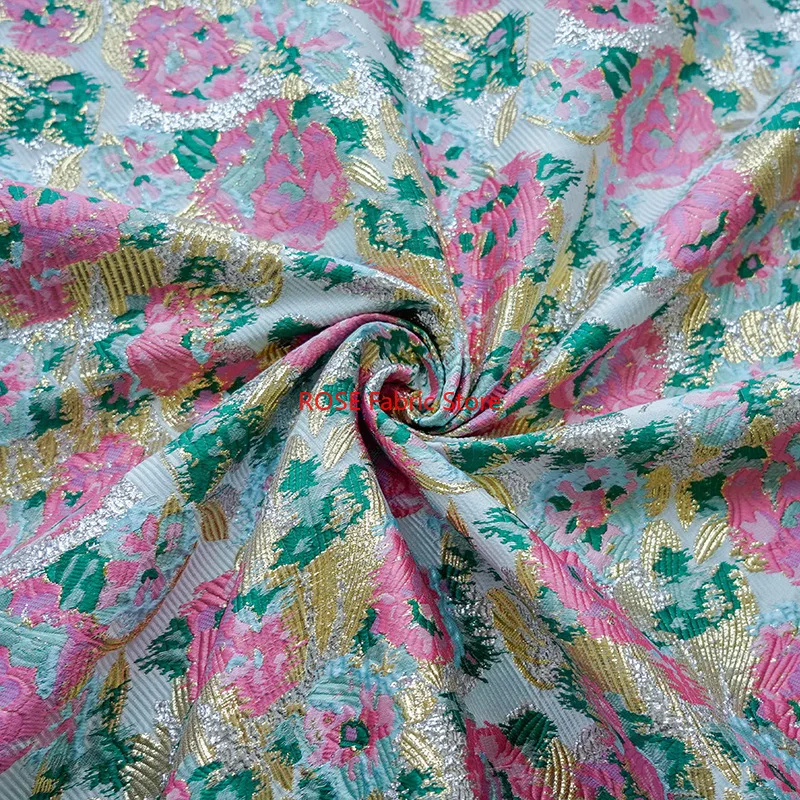 1 metro retrò seta dorata fiori grandi tessuto tinto in filo classico jacquard da donna elegante abito rigido che realizza tessuto 50 cm x 150 cm