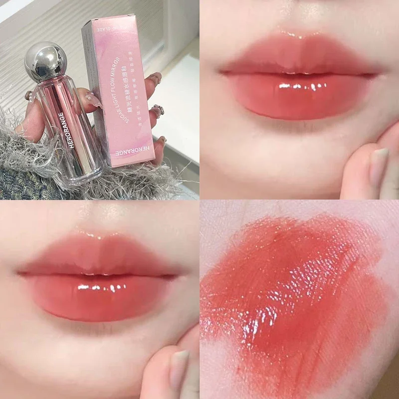 HERORANGE Nude Mirror Lip Gloss Clear Moisturizing Hydrating Water Light Jelly Peach Lip Glaze Oil Sexy Red Lipstick Tint Makeup