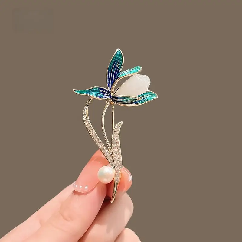 

Light luxury white jade orchid brooch women's accessory